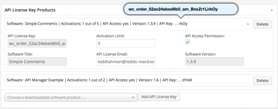 API License Key Products