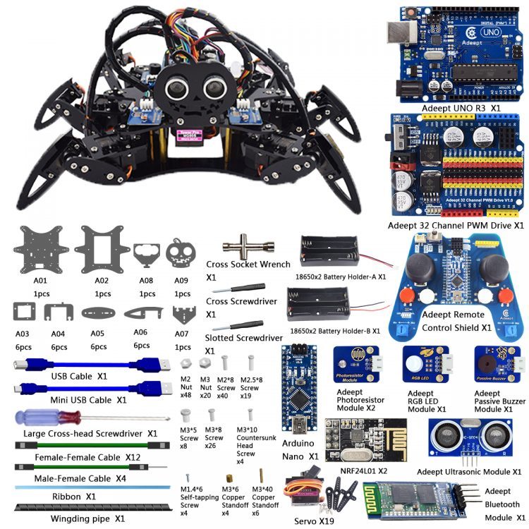 Arduino 6 Fuß Fernbedienung Mini Spider Robot Kit Programmierbarer Roboter 