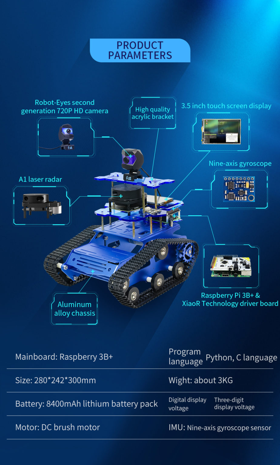 ROS Robot AI Smart Robot Car with Laser Radar for Raspberry Pi 4B – Oz ...