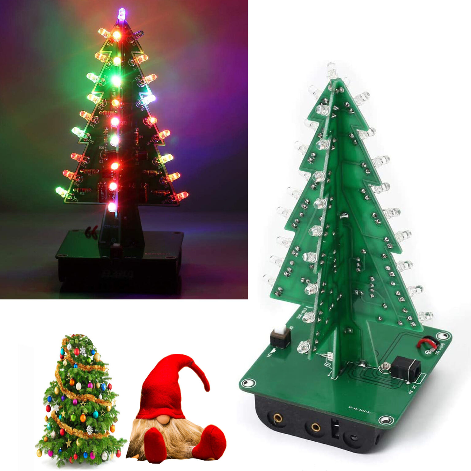 Adeept Colorful 3D Christmas Tree LED DIY Kit 7 Colors RGB LED Circuit ...