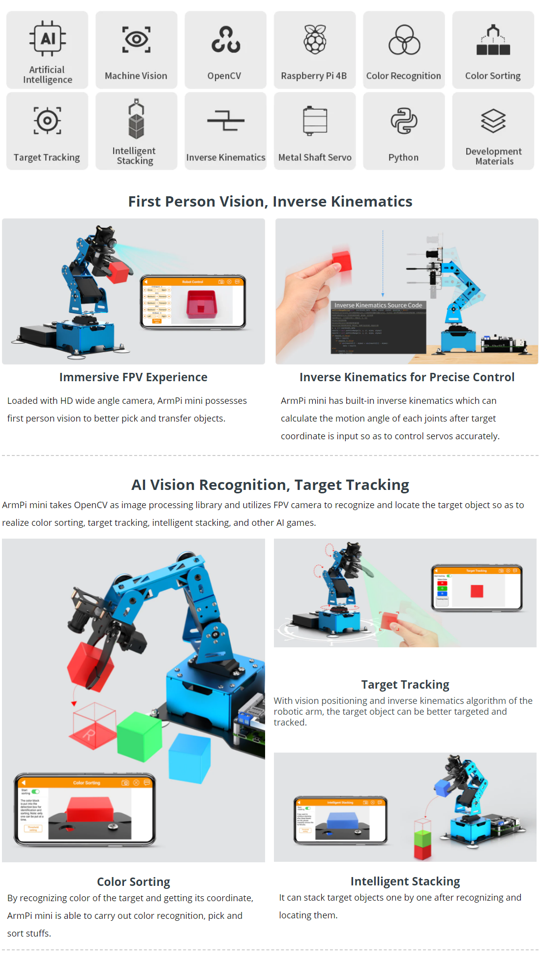 Hiwonder ArmPi Mini 4DOF Vision Robotic Arm For Beginners Powered By Hiwonder ArmPi Mini 4DOF Vision Robotic Arm For Beginners Powered By
