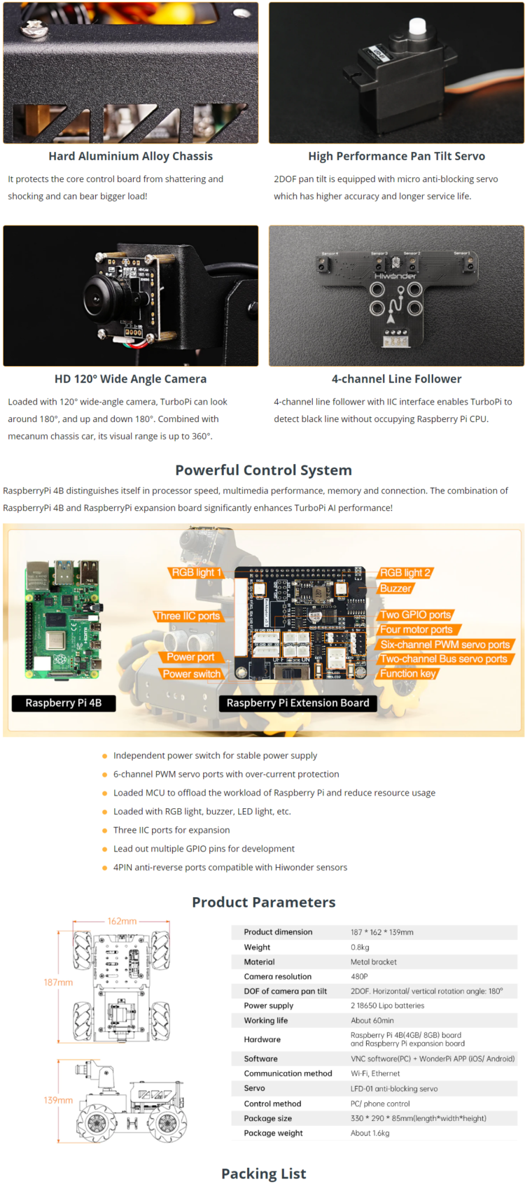 Hiwonder TurboPi Mecanum Wheels Robot Car Kit with Camera for Raspberry ...