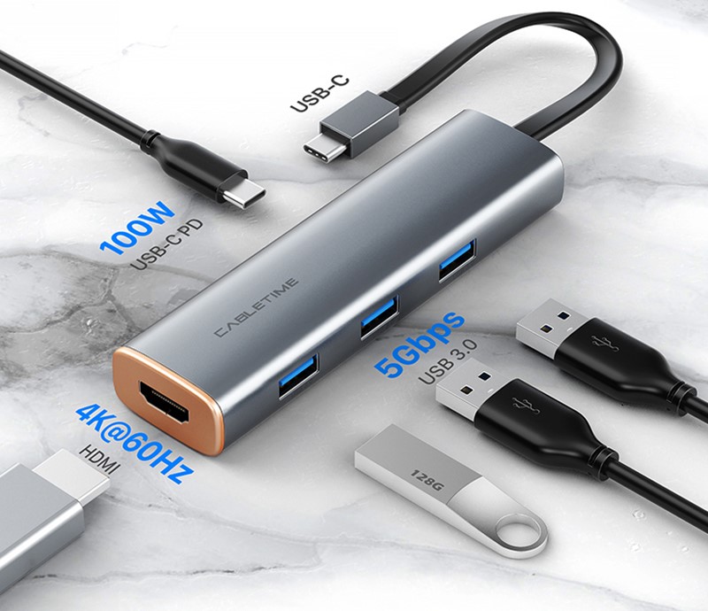 Slim 5-In-1 USB Type-C To HDMI Multiport Adapter With Power Delivery