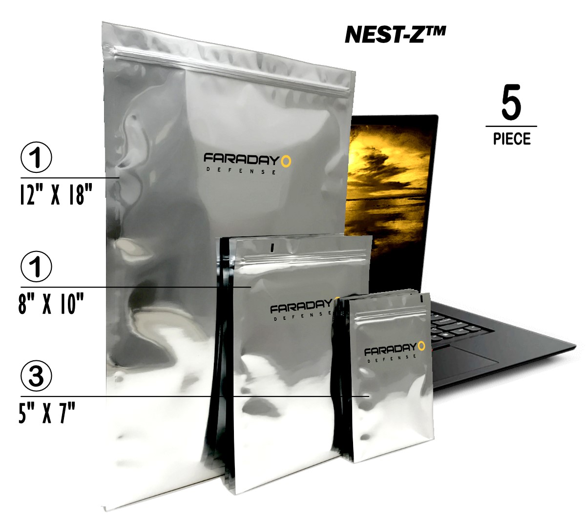 EMP Faraday Bags 5pc Medium Kit NEST-Z EMP 7.0 Mil