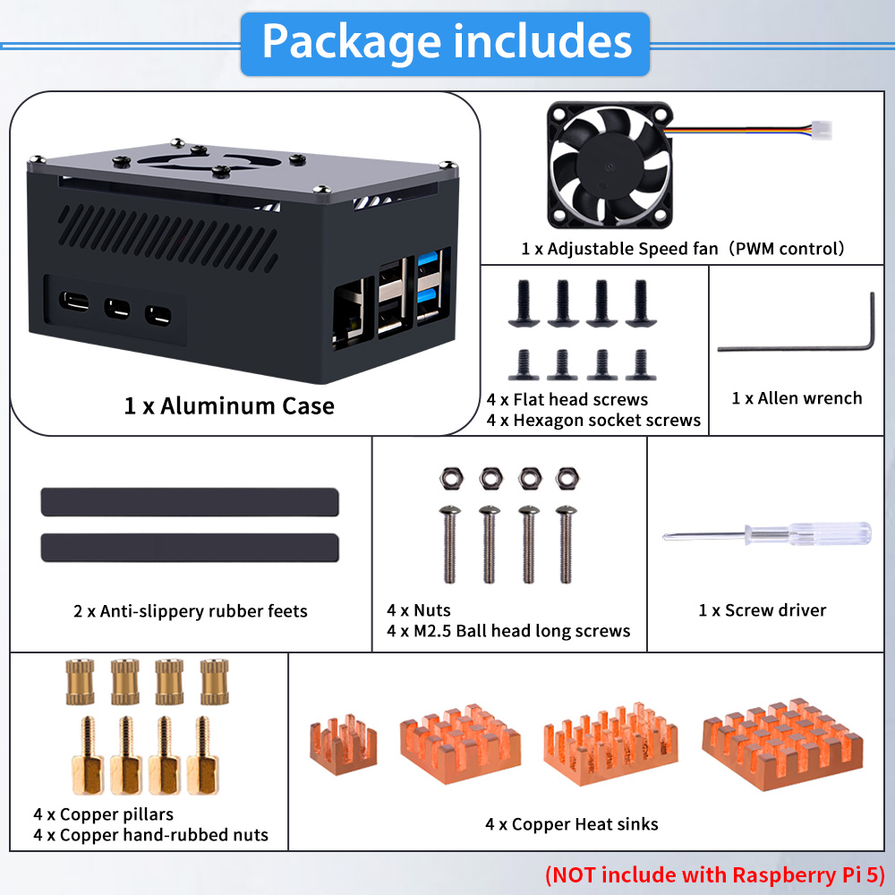 52Pi Aluminum Case Black Brick Enclosure With Cooling Fan Heatsink for Raspberry  Pi 5 – Oz Robotics