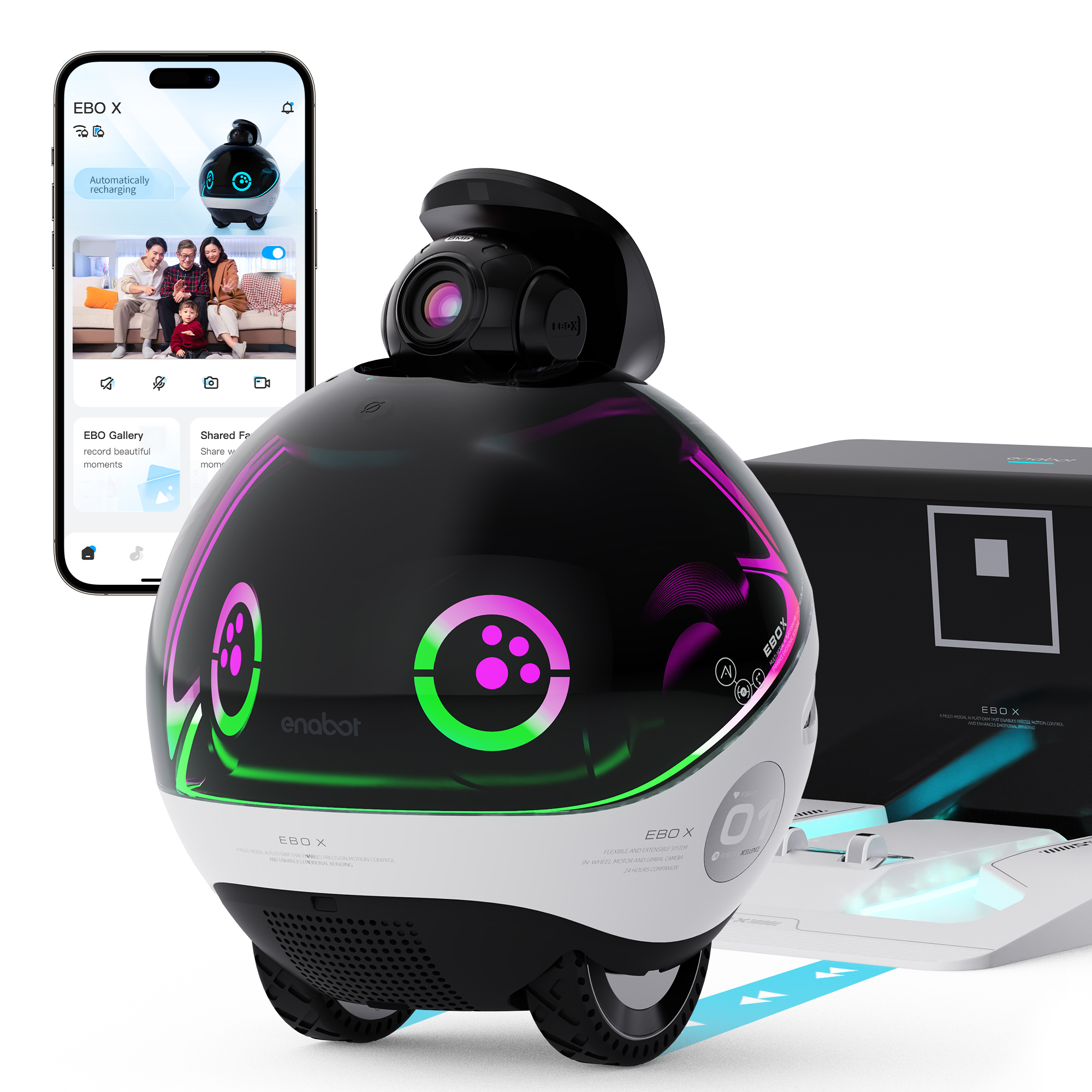 Enabot EBO SE with 2 Charging Stand 2 Wheel Set, Move Freely Self-Charging  Robotic Camera with Video, Night Vision, Wireless Companion Robot for Pets