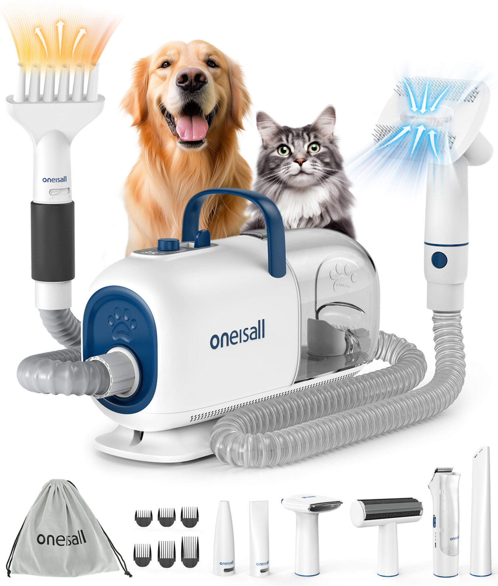 ONEISALL Cozy C1 Pet Hair Dryer and 8-in-1 Vacuum Grooming Kit – Oz ...