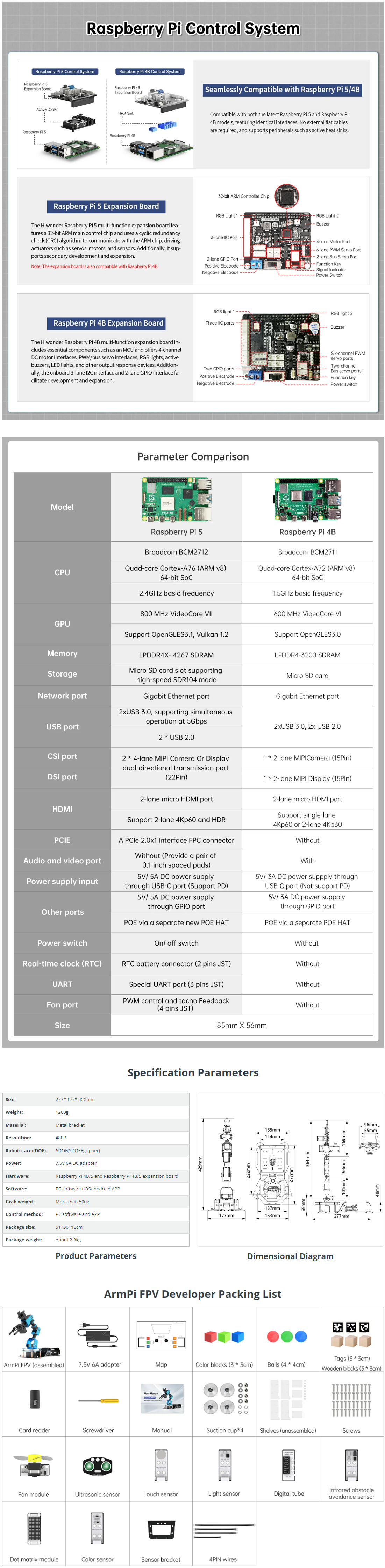 Hiwonder ArmPi FPV AI Vision ROS Robotic Arm Support Python (Developer ...
