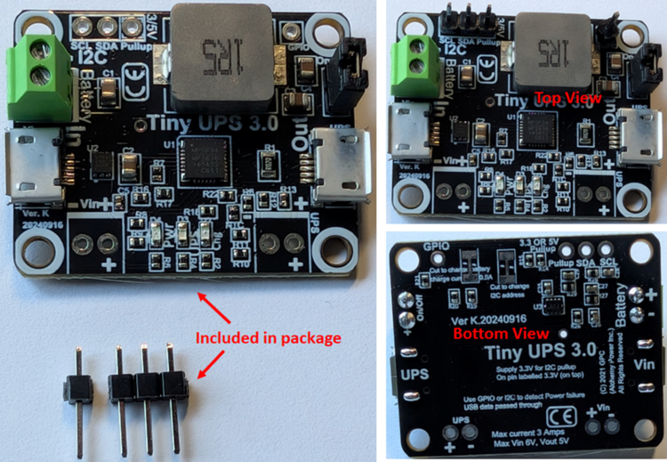 Tiny UPS package, top and bottom views.