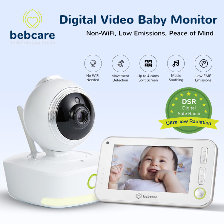 Bebcare Motion Digital Video Baby Monitor. Non-WiFi, Low EMF, Low Radiation, Safest Best Baby Monitor. Two-way talk, Movement Detection, Unhackable, Secure.