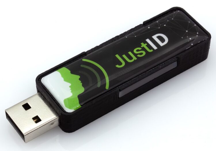 JustID USB Dongle Reader: 13.56 MHz NFC RFID Smart Card UID Reader - Keyboard Emulator