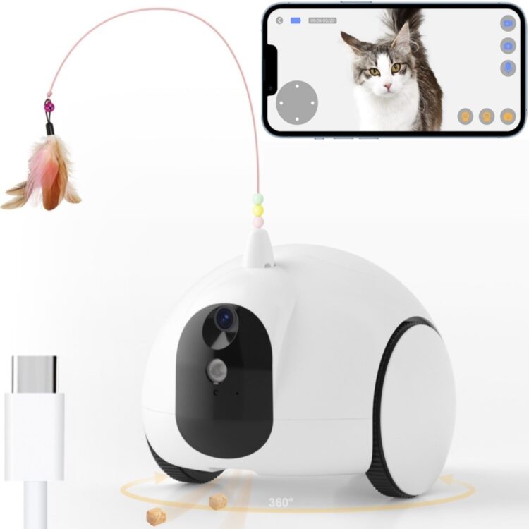 Pet Companion Robot, Moving Pet Camera Robot with Phone App, Pet Camera Treat Dispenser