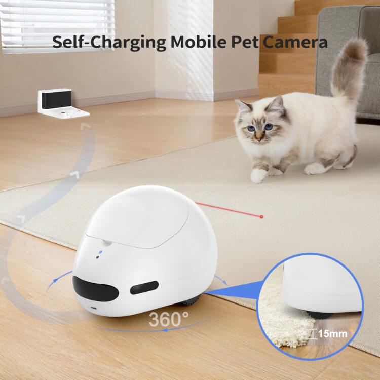 Self-Charging Companion Robot, Moving Pet Camera Robot with Phone App, Pet Camera Treat Dispenser - Image 2