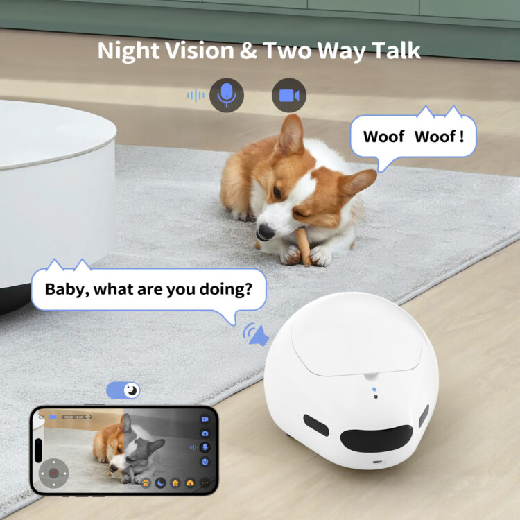 Self-Charging Companion Robot, Moving Pet Camera Robot with Phone App, Pet Camera Treat Dispenser - Image 3