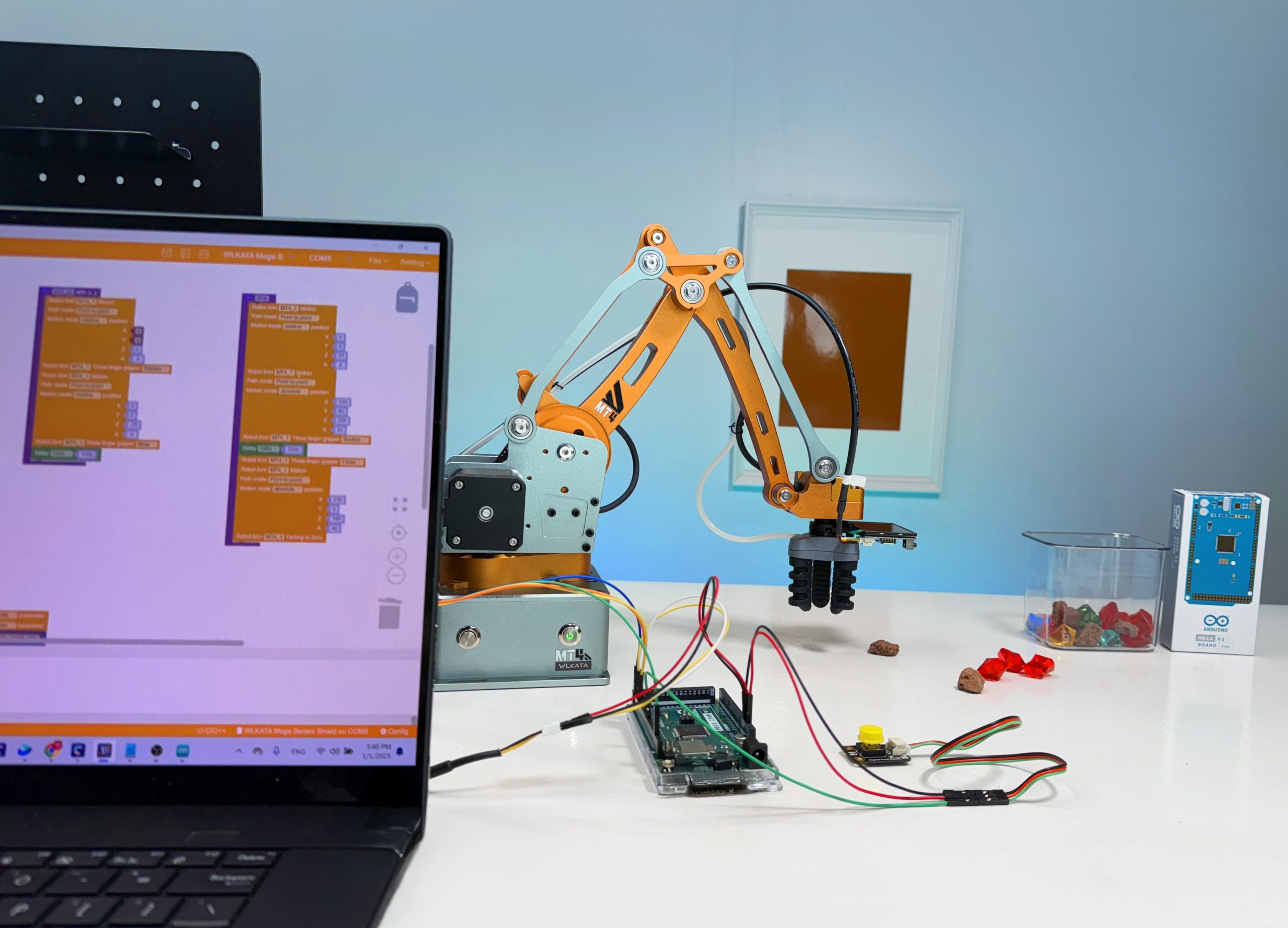 WLKATA MT4 4-DOF Mini Robotic Arm - High-Precision 0.1mm Repeatability, 600g Payload, Easy Programming with WLKATA Studio and BlockFactory, Rebuildable Modular Design, Compatible with AI Cameras, Conveyor Belts, Sliding Rails, Gripper, Suction Cup, and Graphic Coding Tools. Supports Arduino, AI Training, NVIDIA Integration, ChatGPT Applications, and Machine Vision for Education, Research, and Automation. Palletizing. Mirobot Haro MT4 Brave MarchX