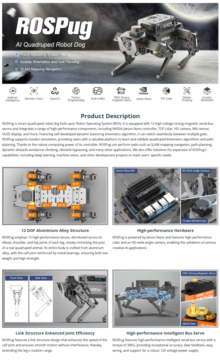 ROSPug Quadruped Bionic Robot Dog Powered by Jetson Nano ROS Open ...