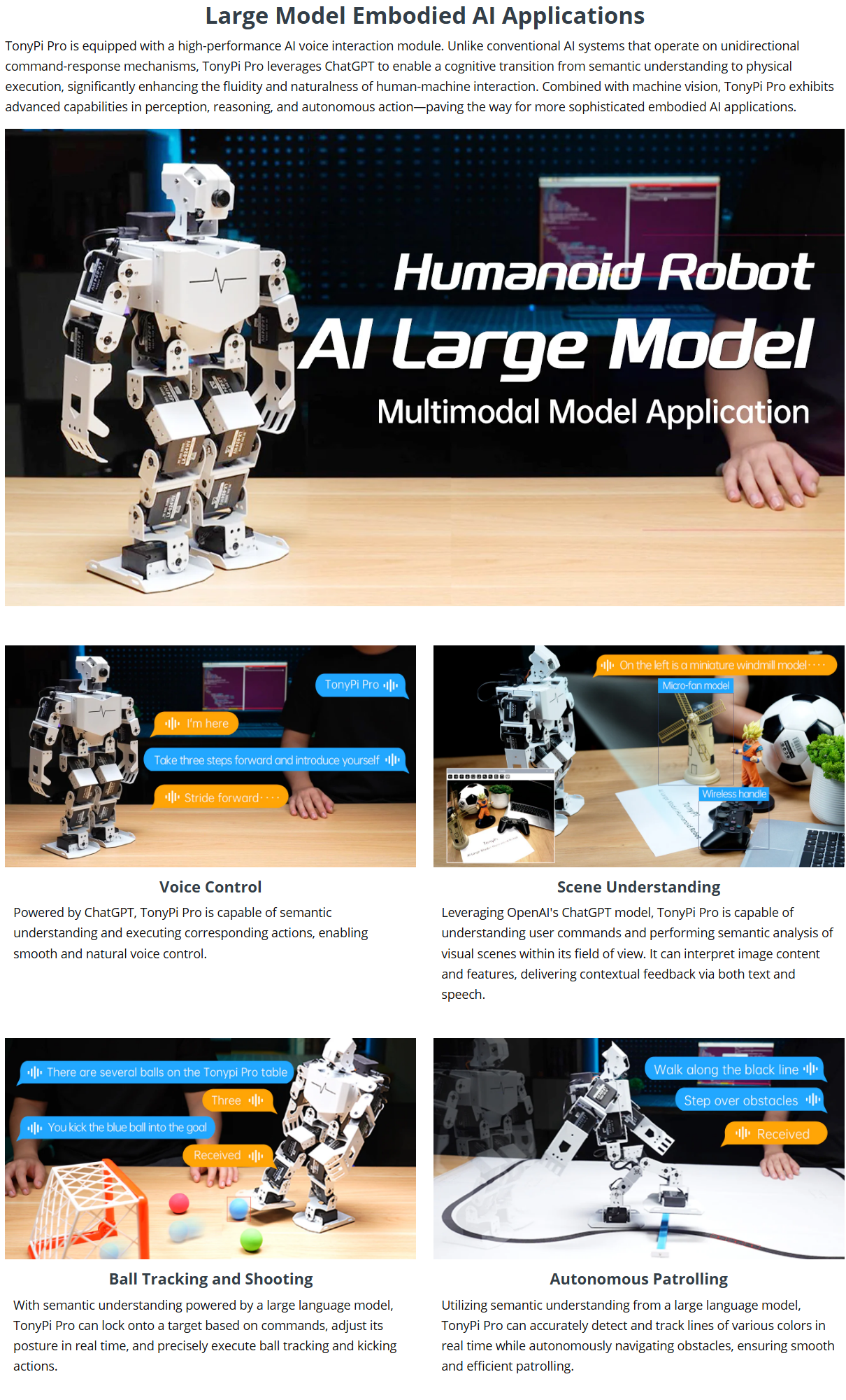 Hiwonder TonyPi Pro AI Humanoid Robot Integrated Multimodal AI Model ...