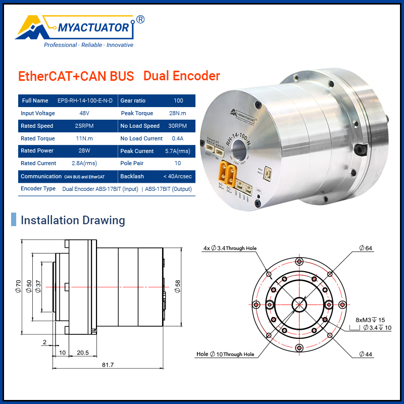 MyActuator RH-14 Ethercat+Can Harmonic Robot Joint Motor with Large Hollow Design - Image 5