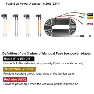 Mangoal Dash Cam with STARVIS Technology Accessories - Fuse Box Power Adapter - 8.20ft (2.5m)