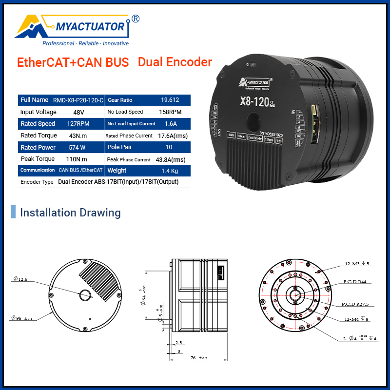 MyActuator Brushless DC Motor RMD-X8-120 EtherCAT Large Hollow Planetary Reduction Torque - Image 2