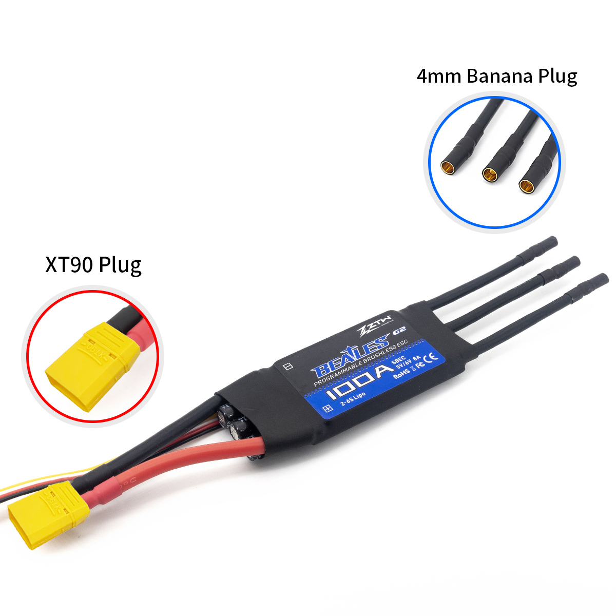 ZTW Beatles G2 100A ESC 2-6S SBEC 5V/6V 8A Speed Control for RC Airplane Aircraft Fixed-Wing - Image 4