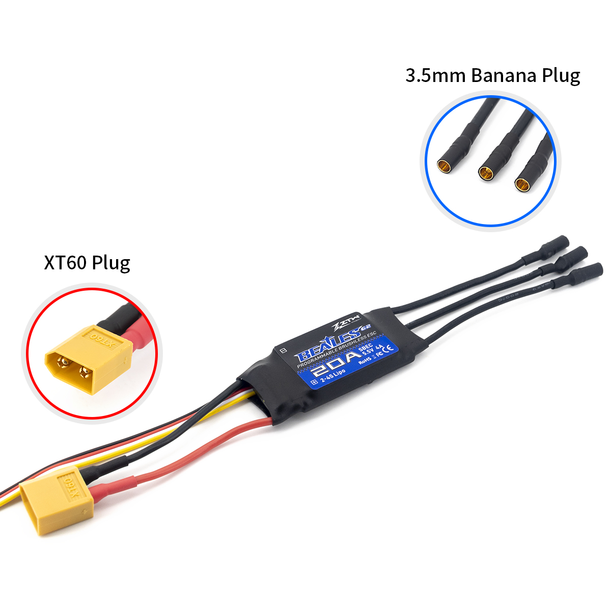 ZTW Beatles G2 20A ESC 2-4S SBEC 5V/6V 4A Speed Control for RC Airplane Aircraft Fixed-Wing - Image 4