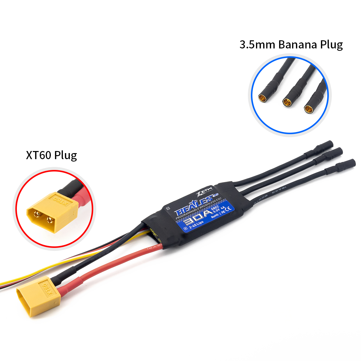 ZTW Beatles G2 30A ESC 2-4S SBEC 5V/6V 4A Speed Control for RC Airplane Aircraft Fixed-Wing - Image 4