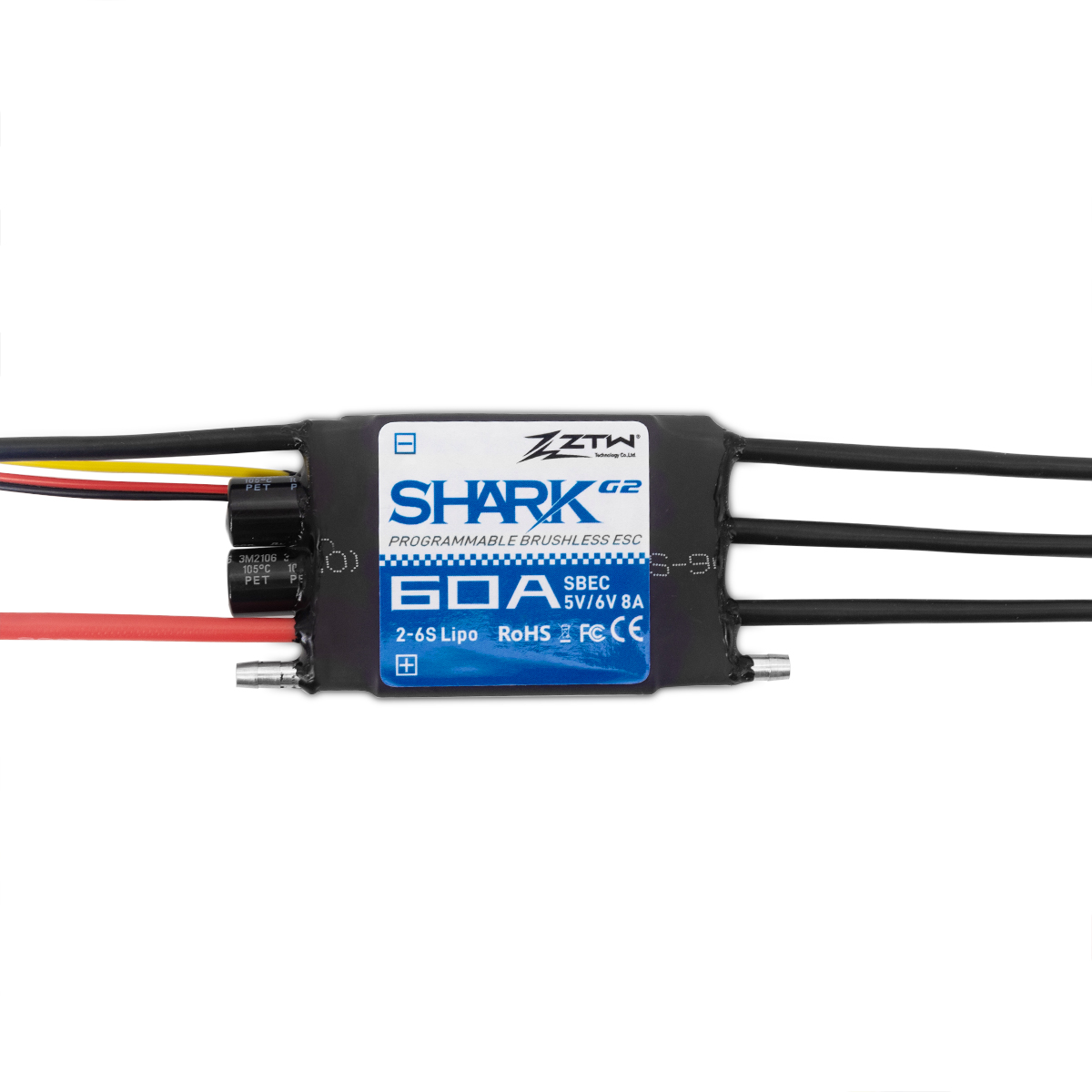 ZTW Shark G2 60A ESC 2-6S SBEC 5V/6V 8A Bidirectional Waterproof Speed Controller for RC Boat Marine - Image 3
