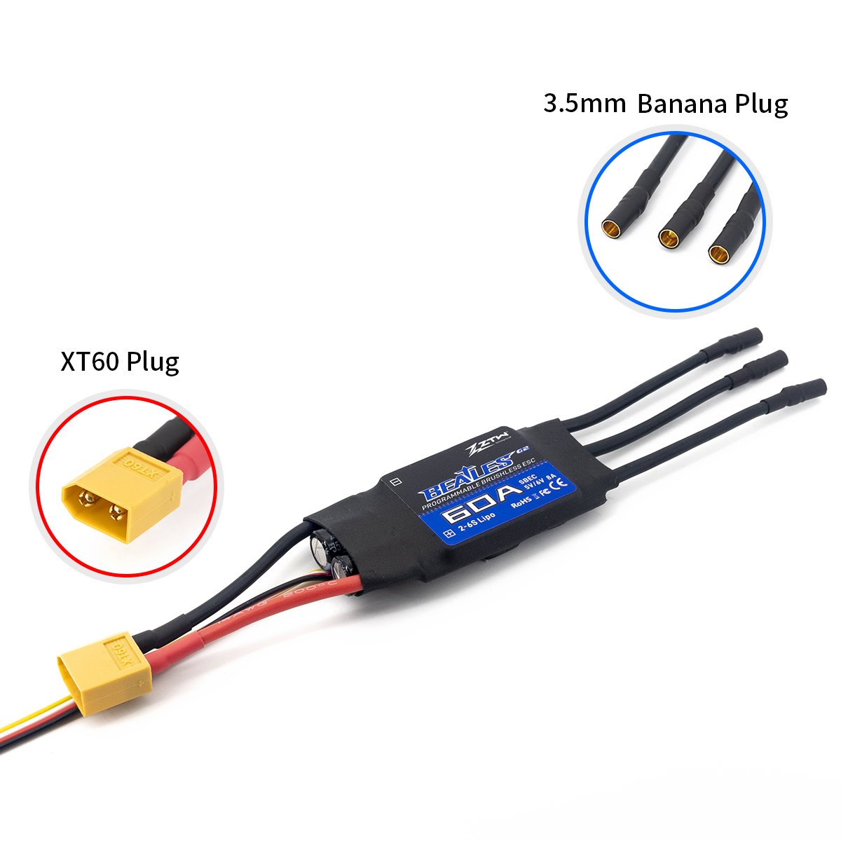 ZTW Beatles G2 60A ESC 2-6S SBEC 5V/6V 8A Speed Control For RC Airplane Aircraft Fixed-Wing - Image 4