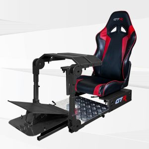 GTA Pro Model Racing Simulator Cockpit Black Frame with Black and Red Racing Seat
