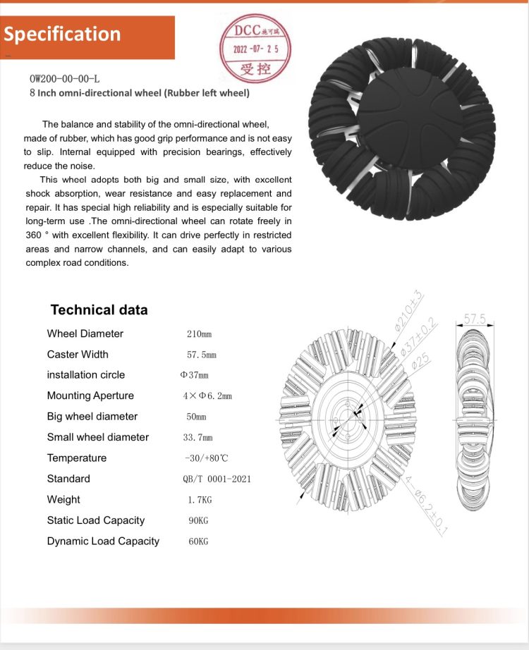 8 Inch (210mm) Heavy Duty TPU Omni-Directional Wheel – 90kg Load ...